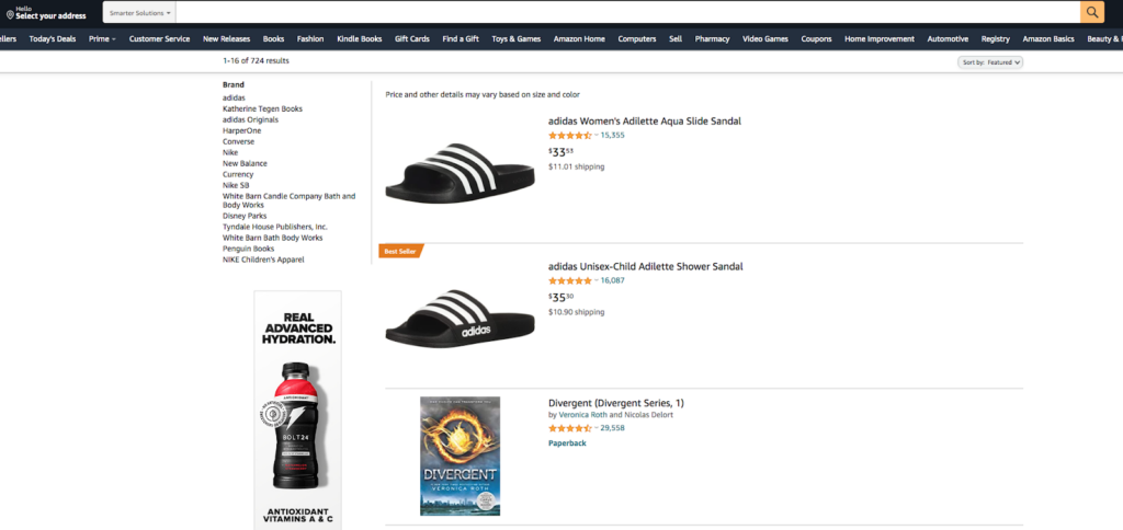 multiple brands on sellers amazon page screenshot