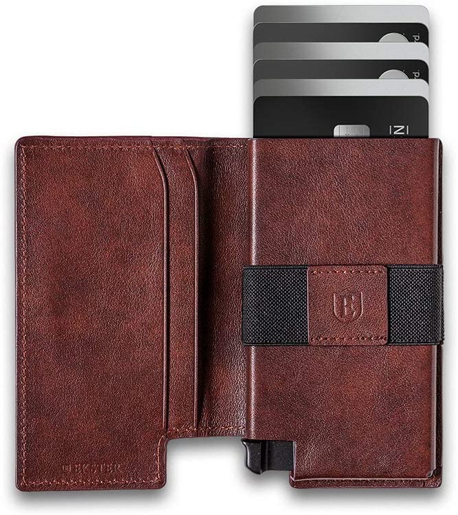 brown ekster wallet close-up