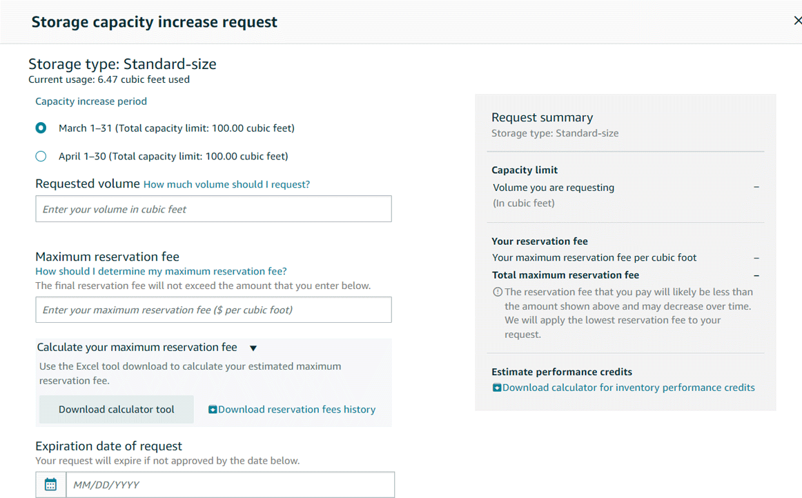 amazon capacity limit increase request screenshot