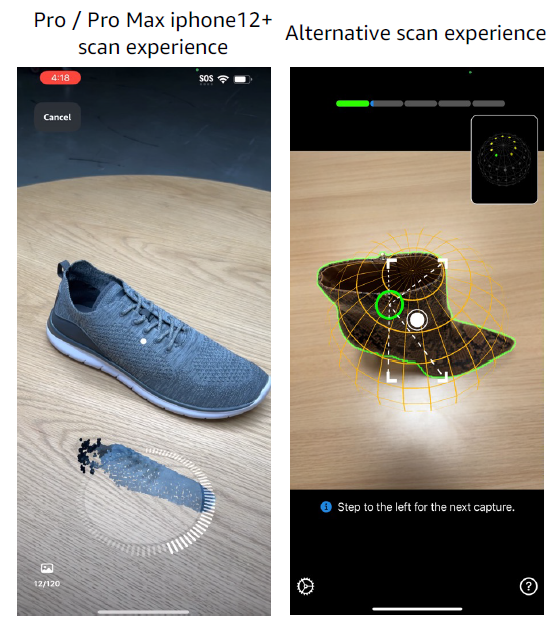 screen shots of amazon app 3d scan experience